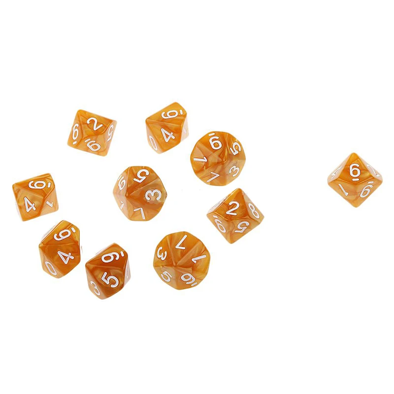 Горячая распродажа 10 шт. D10 десять сторонних перламутровых кубиков с драгоценными камнями 0-9 для DDG набор для ролевых игр забавные настольные вечерние игральные кости для игр на открытом воздухе