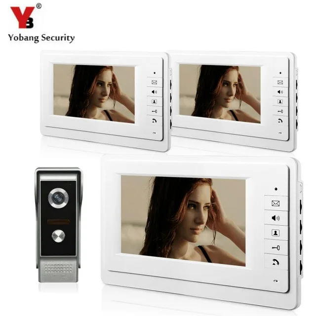YobangSecurity кабель видеодомофон в квартире 7 дюймов LCD 1 камера 3 монитора Квартира