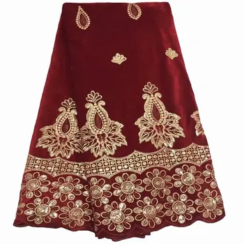 

2019 New Design Red color African Embroidery Sequins Lace Fabric fashion Nigerian French flannel Lace Fabric 5Yards/lot