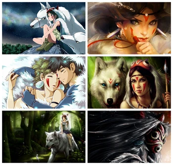 

5D DIY housing Diamond Painting Princess Mononoke Cartoon girl wolf Cross Stitch Diamond Embroidery Rhinestone Home Decor gift