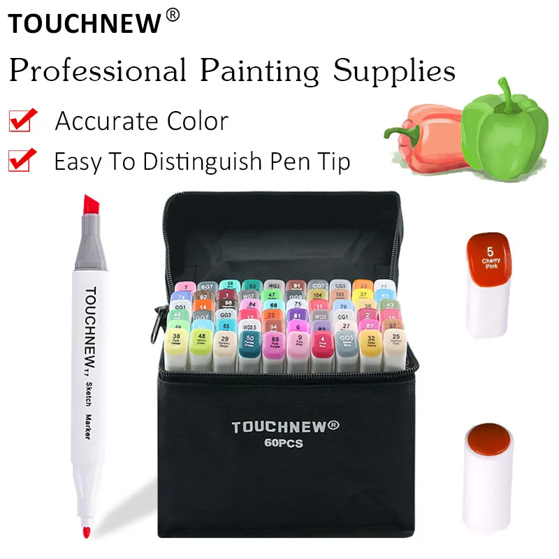 

TOUCHNEW T7 30/40/60/80/168 Colors Set Art Markers Pen Alcohol Based Markers Dual Head Manga Drawing Pens Art Supplies