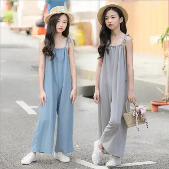 

2019 new wholesale girls wide overalls summer cotton fashion girls wide pants 6-11t B621