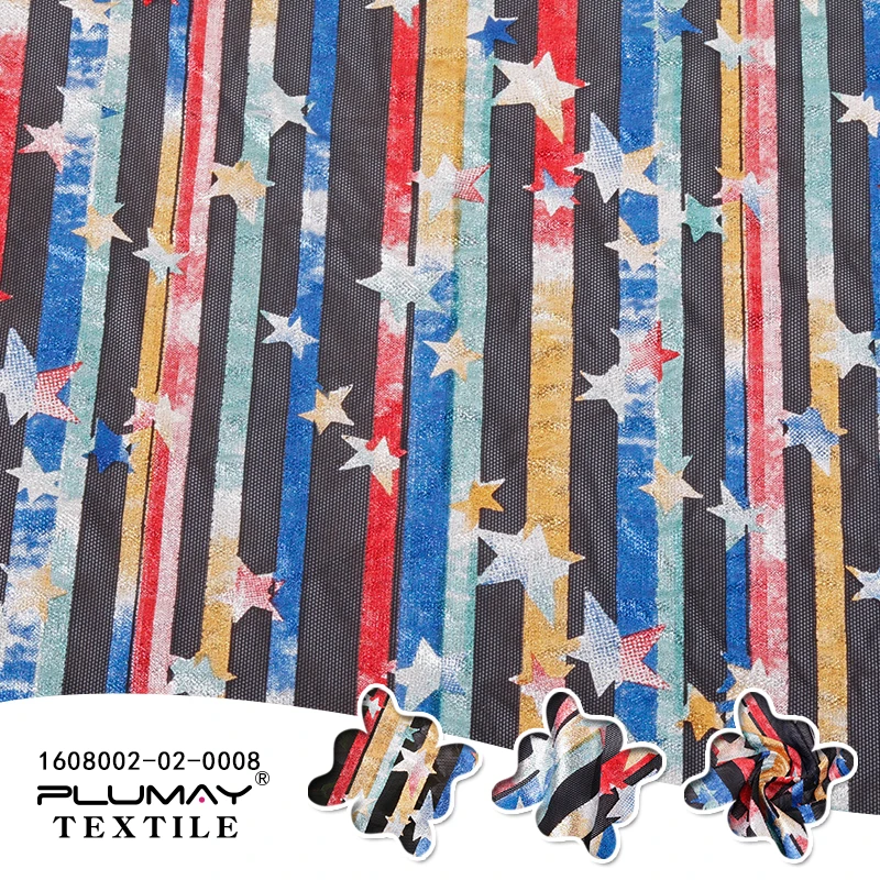 Shaoxing keqiao new style star foil rainbow stripe knitted mesh fabric for dress by half(1/2) yard | Дом и сад