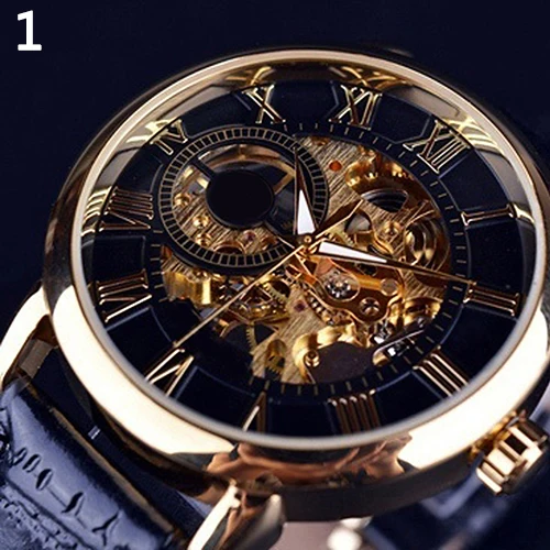 font b Men b font Luxury 3D Hollow Engraving Case Roman Numbers Skeleton Dial font