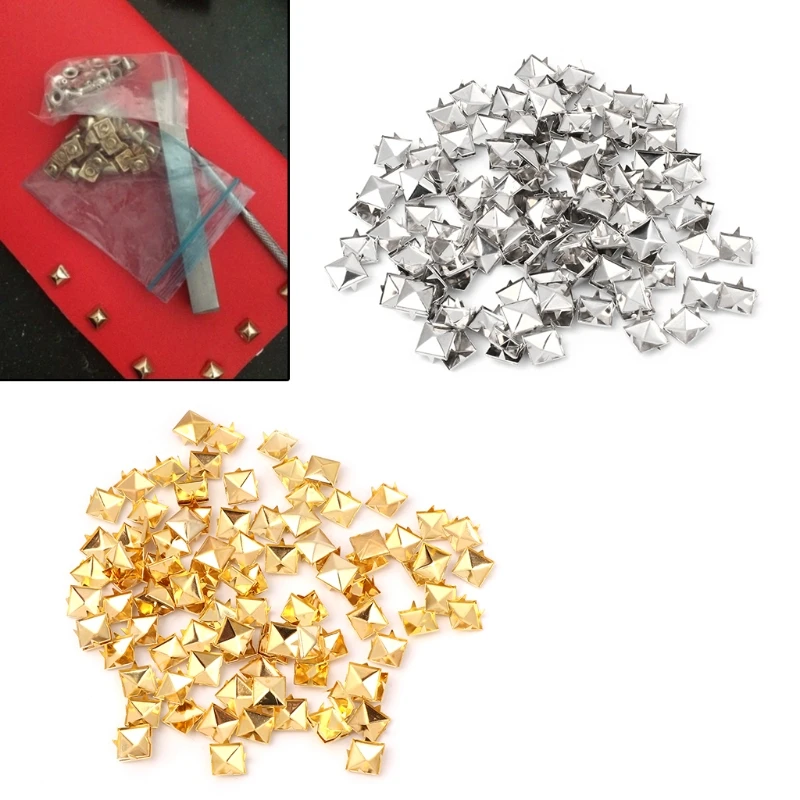 

100pcs Studs and Spikes for Clothes Gold/Silver Square Rivet Metal Studs Spikes Punk Shoes Belt Clothing DIY Garment Rivets Deco