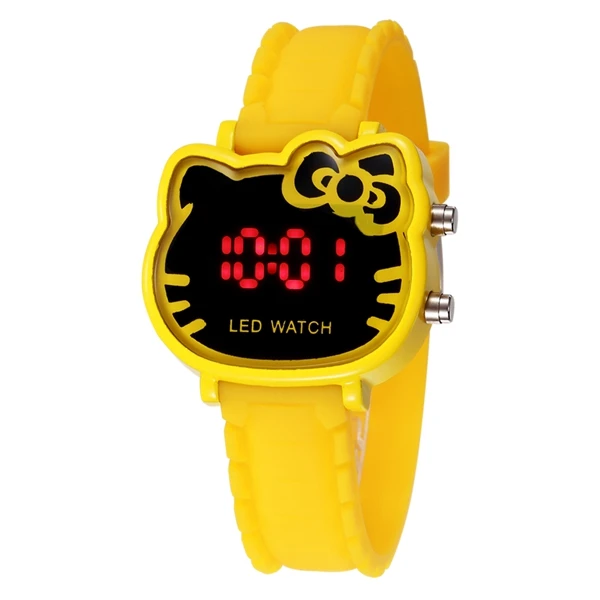 Розовые праздничные часы для девочек hello kitty, милые Мультяшные модные детские часы, качественные наручные часы Relogio Hodinky, светодиодный цифровой дисплей - Цвет: Цвет: желтый