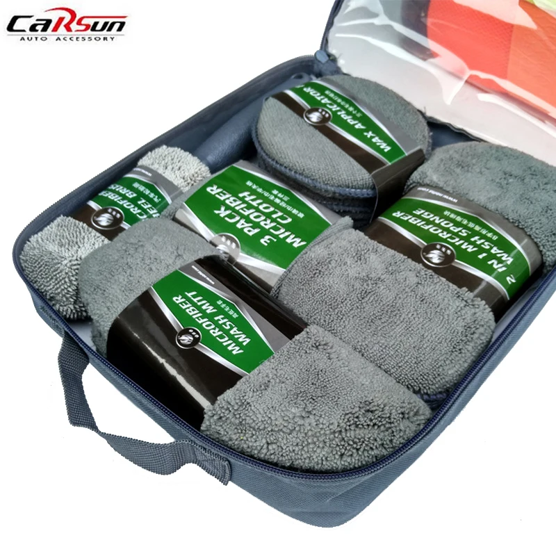 9Pcs Set Car Washing Tools Auto Detailing Cleaning Mircrofiber Towel Sponge Brushes Wax Polishing Buffer