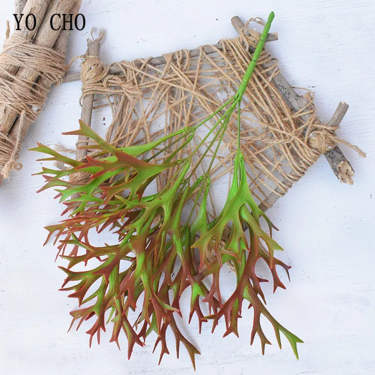 5one Artificial Antler Leaf Fake Flocking Deer Horn Plant Plastic Greenery 38cm for Green Wall Decoration Grass (15)