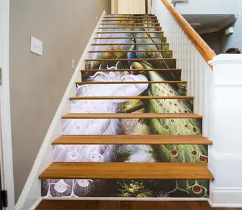 

Free shipping 3D pretty peacock decoration Photo Mural Vinyl Decal Poster Waterproof for Living Room Home Decor 13Pcs/set