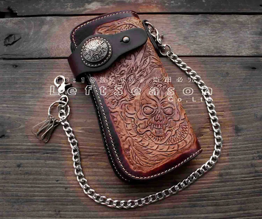 Мотоциклетный держатель для карт Dragon Skull из коровьей кожи кошелек ручной работы с