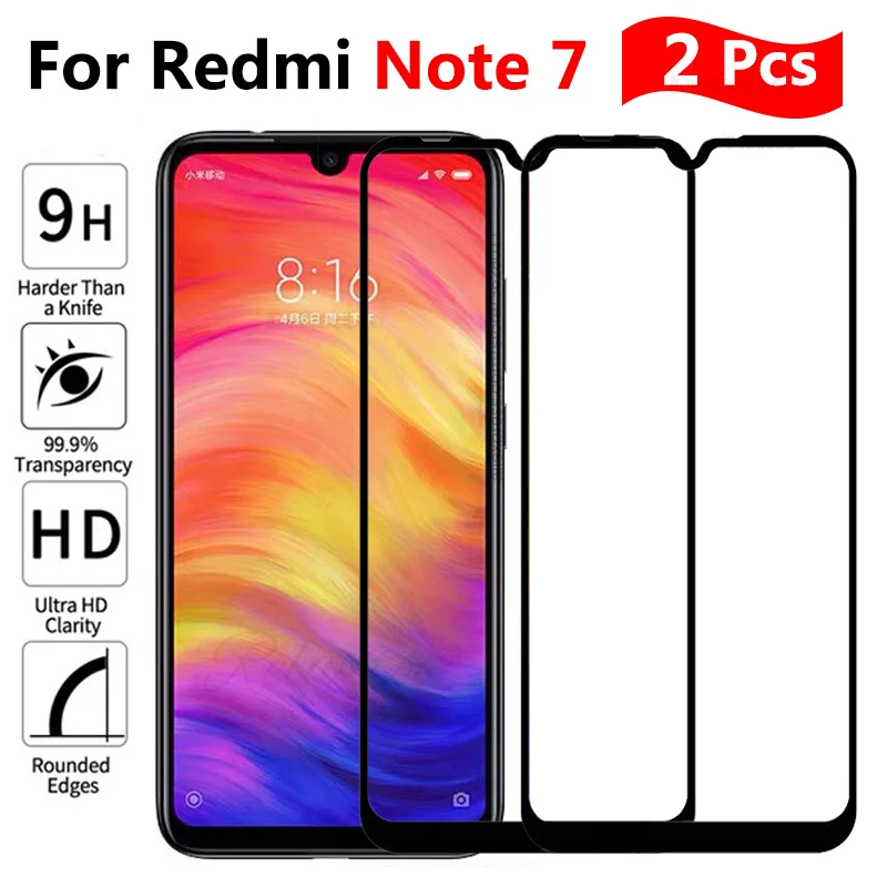 2 шт./лот закаленное стекло с полным покрытием для защиты экрана Xiaomi xiomi redmi note 7 для Xiaomi redmi note 7 защитная пленка 9h - Цвет: Black