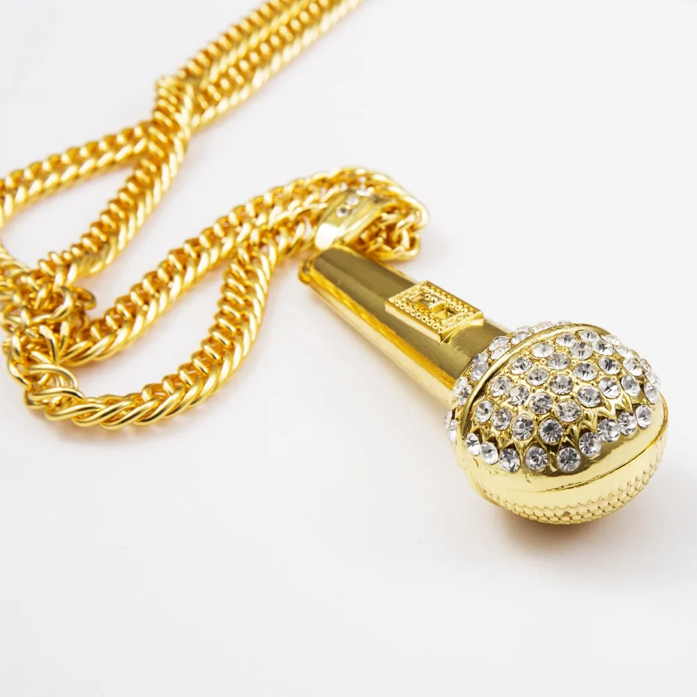 Men's Hip Hop Gold Plated Crystal Microphone Pendant 30" Chain Necklace Jewelry Men's Hip Hop Gold Plated Crystal Microphone Pendant 30" Chain Necklace Jewelry