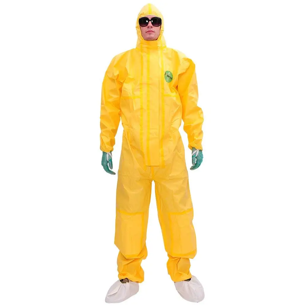 

SMS coated PE Yellow Disposable Isolation Coverall High-end Against liquid&Chemical&Dust&Infective Agents PPE Protective Suit