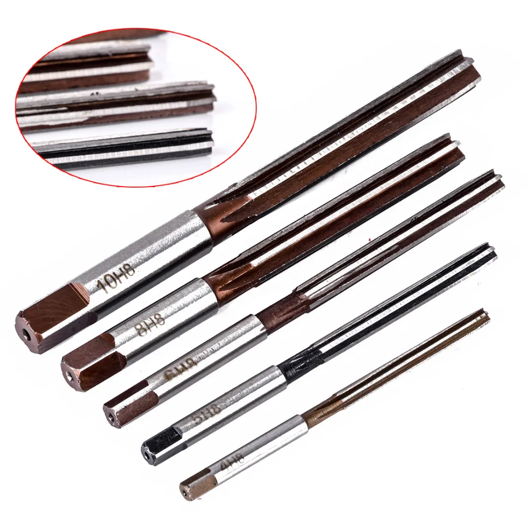 5pcs H8 Chucking Straight Shank Hand Reamers Set 6 Flutes 4mm/5mm/6mm/8mm/10mm For Metal Tools Cutting Mayitr