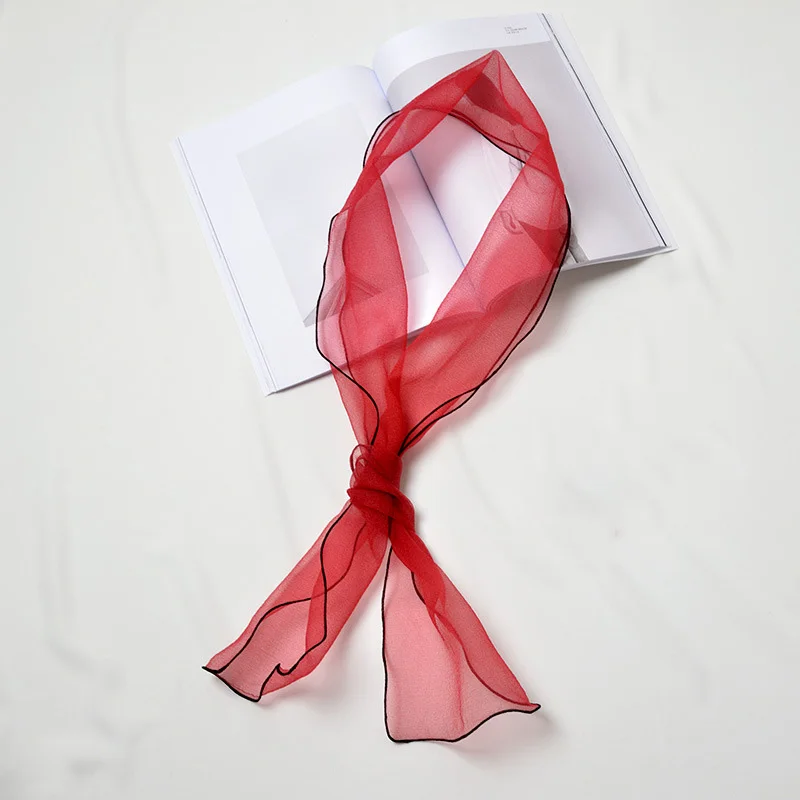 Sparsil, женский летний тонкий шарф из органзы, узкие длинные шарфы, повязка на голову, 17x140 см, для девочек, косплей, милый волнистый карамельный цвет, шейный платок - Цвет: Red