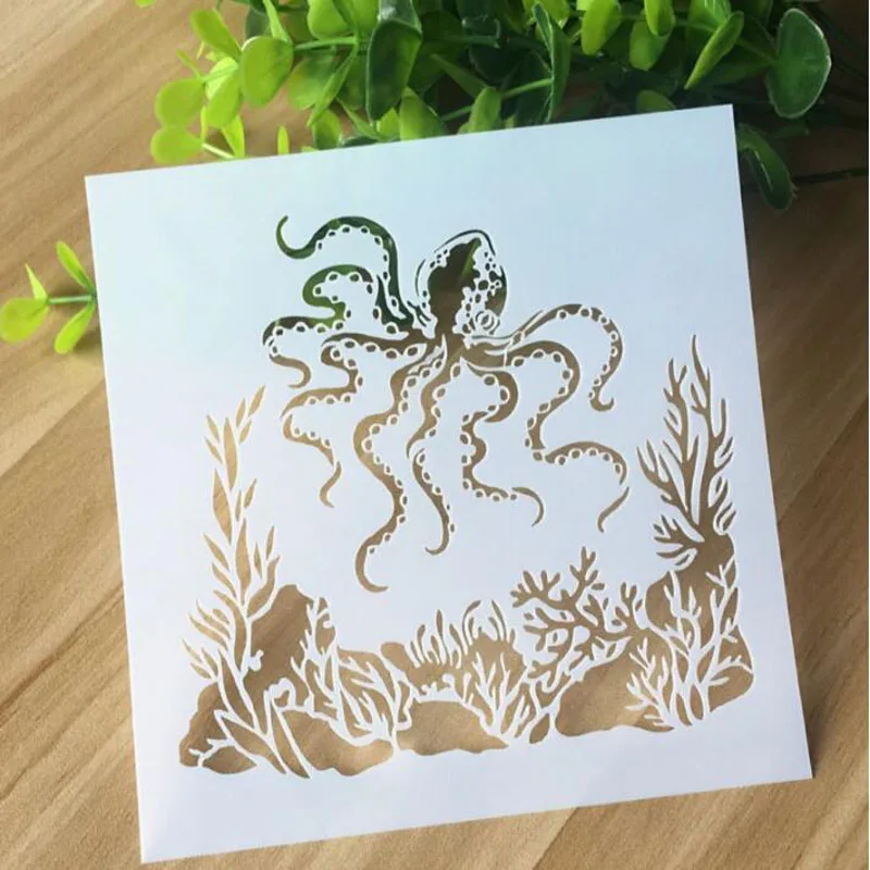 

bullet journal supplies Hollow Octopus Stencils Wall Painting Scrapbook Coloring Embossing Album Decorative Paper Card Template