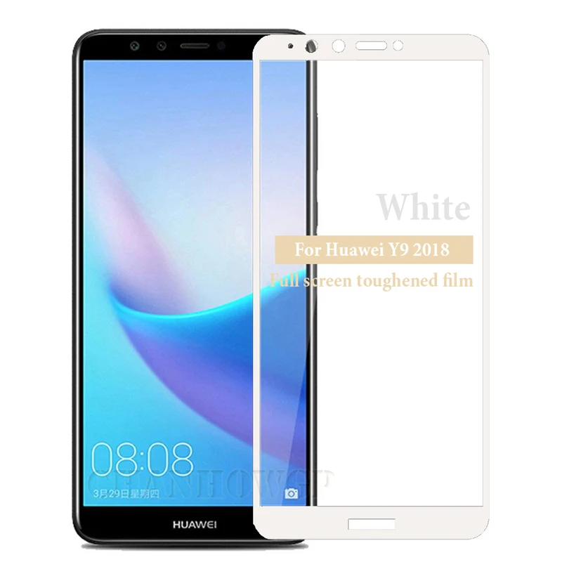 Закаленное стекло 9H с полным покрытием для Huawei Y9 2018 Защитная пленка экрана L23 FLA L20