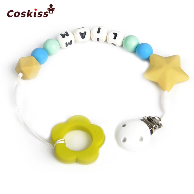 

Baby Silicone Teether Beads Pacifier Clip Toodler Food Grade Baby Silicone Letter Beads Eco-Friendly Baby Teether Toy