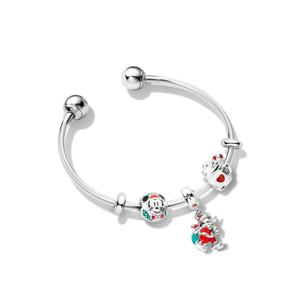 

Original 925 Sterling Silver Bracelet Charm Mix Enamel Santa Mickey & Gift Bag Pandora Bracelet Bangle DIY Jewelry