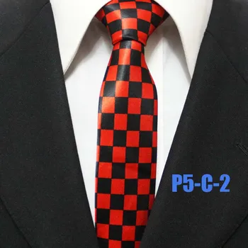 

New Arrival 5cm Fashion Narrow Ties Young Men Casual Necktie Soft Feeling Satin Cravat Black with Red Plaids Checkers