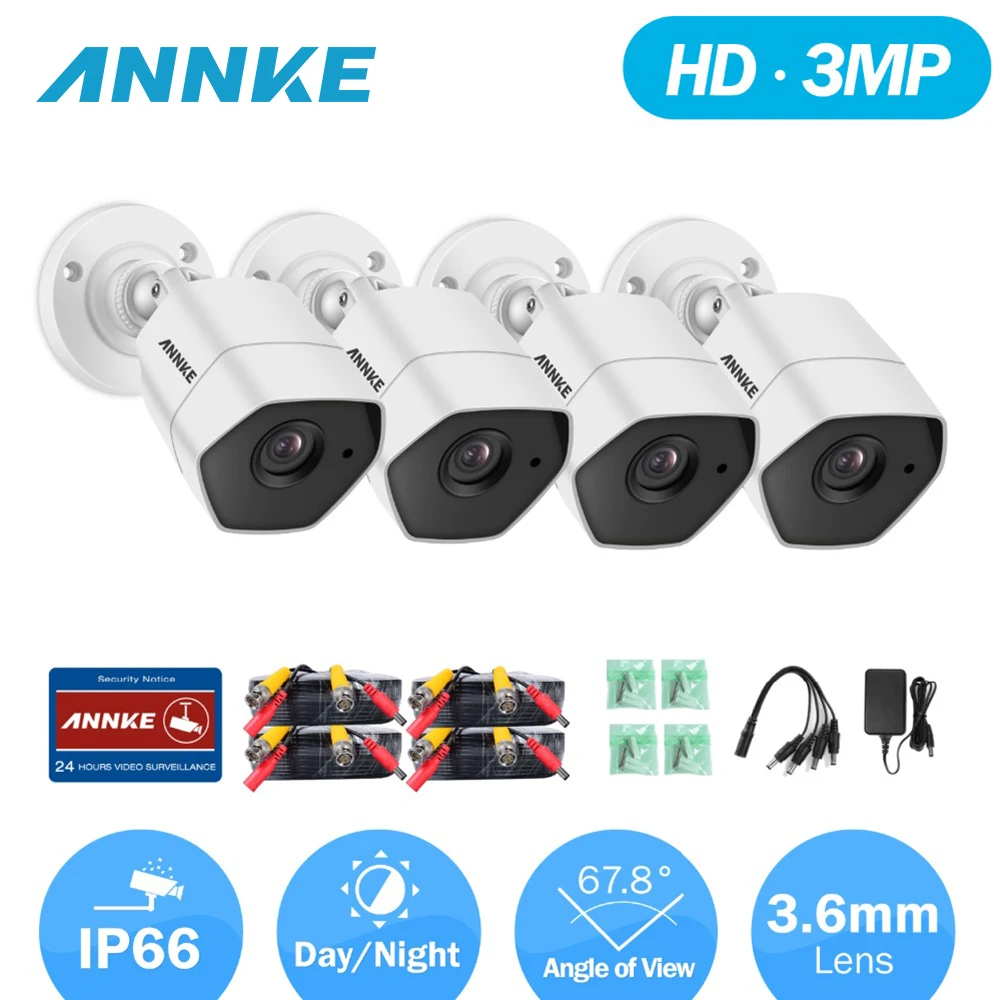 

ANNKE 3MP HD Security Camera 4PCS TVI CCTV Surveillance NVR Kits IP66 IR Night Vision weatherproof Indoor Outdoor Cameras