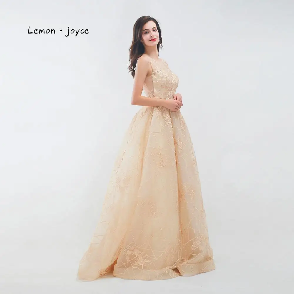 Lemon joyce длинное вечернее платье цвета шампанского 2020 новые платья с аппликацией
