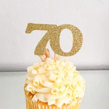 Популярный с блестками украшения для капкейков 70th День Рождения украшения нестандартного номера Свадебные зубочистки для новобрачных, вечеринка в честь новорождённого вечерние Декор