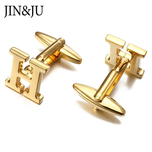 JIN& JU, Новое поступление, модные запонки с буквами A D R H M, мужские запонки с высоким качеством, золотые, серебряные, металлические запонки для рубашки - Окраска металла: Gold Color