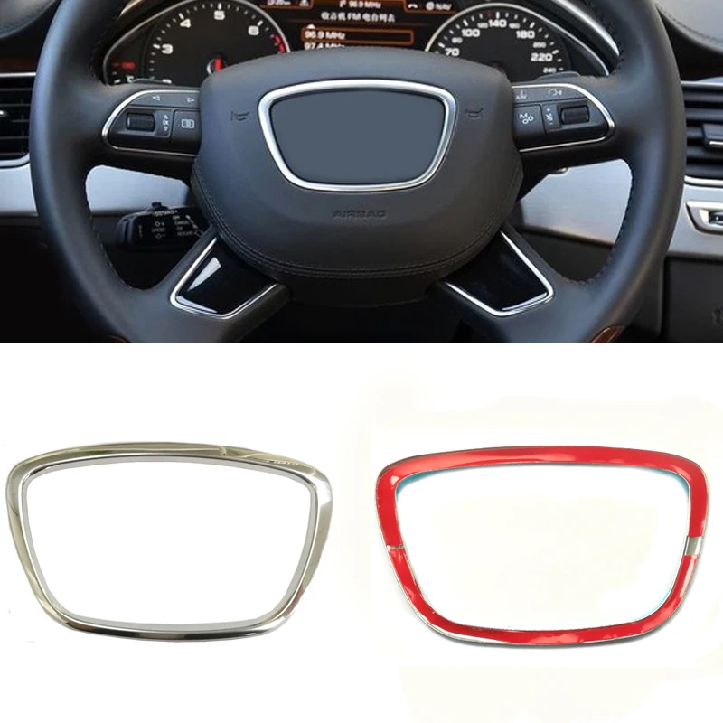 

Silver chrome sticker steering wheel emblem logo frame decorative trim sequins sticker accessories for Audi A3 A4 A5 A6 Q3 Q5 Q7