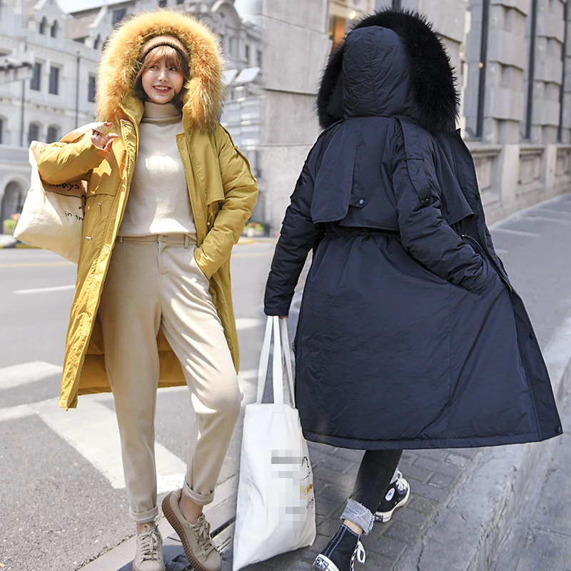 Женское длинное пальто, Зимняя женская куртка с воротником из искусственного меха, Женская парка с капюшоном, верхняя одежда с хлопковой подкладкой, Женское пальто размера плюс