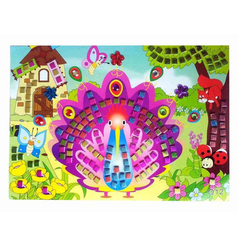 HOT SALE 12 Colors 3D Children Puzzle DIY Crystal Mosaic Sticker Kids Children Kindergarten Educational Arts and Crafts Toys 7