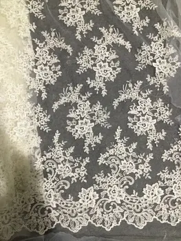 

3 yards high quality cord bridal lace fabric alencon, Ivory embroidered mesh cord fabric for wedding dress