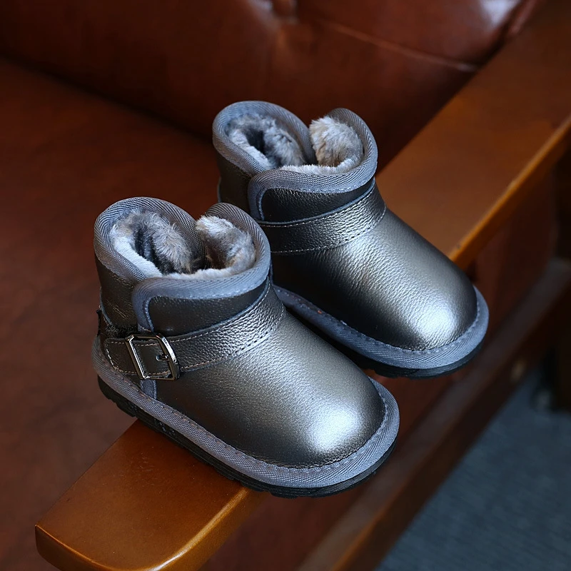 Европейские размеры 21-37; зимние ботинки; детские ботинки из натуральной кожи с густым мехом; модельные туфли; черные кроссовки для девочек и мальчиков; Лучшая обувь для малышей