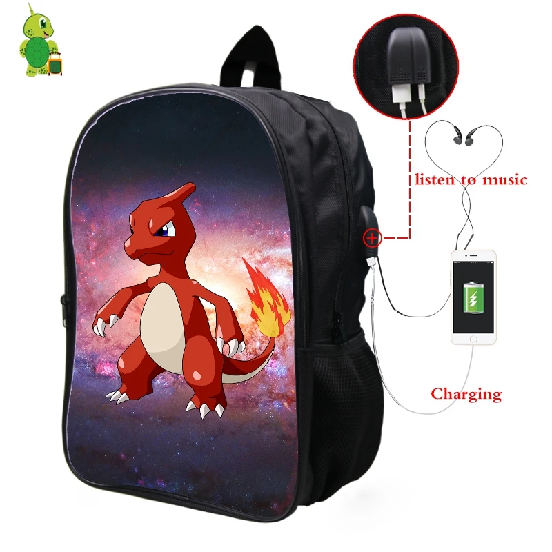 Pokemon Charmeleon Galaxy Космический рюкзак Многофункциональный USB зарядка Разъем для наушников школьные сумки для подростков ноутбук рюкзак