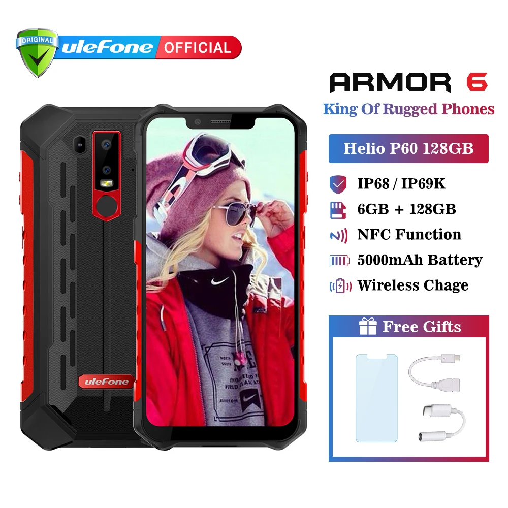 Ulefone Armor 6 IP68 водонепроницаемый мобильный телефон Android 8,1 Helio P60 Octa Core 6GB 128GB Face ID NFC IP69K прочный смартфон