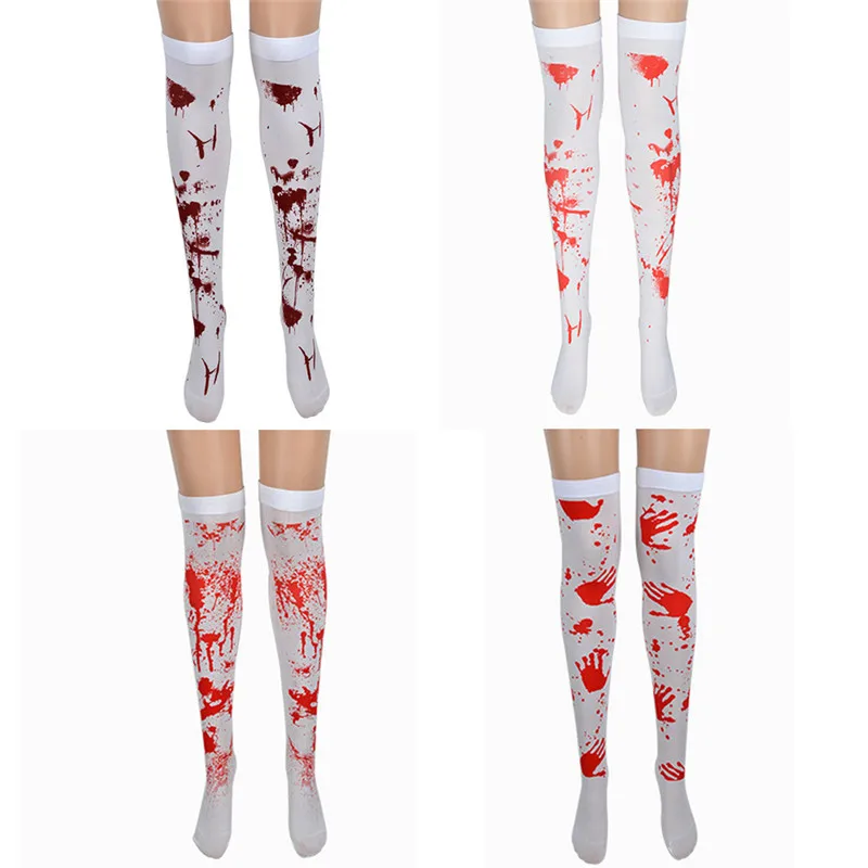 

Takerlama Halloween Girls Knee High Socks Blood Printed Stockings Over The Knee Thigh High Socks Sexy Festival Accessories