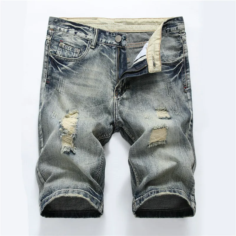 New Vintage Men's Jeans Capri Fashion Baggy Jeans Shorts Men Ripped