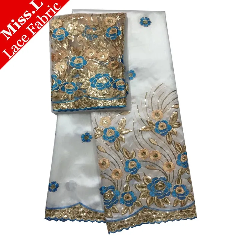 

Hot Selling African George Lace Fabric 5 Yards And 2 Yards Tulle Lace Fabric One Set Match With Sequins Super Quality For Dress