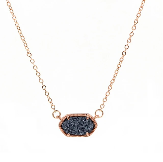 

Rose Gold Color Glitter Pendant Necklace Small Oval Druzy Better Quality Pendant Necklace Women Gift Fashion Jewelry Wholesale