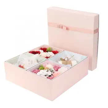 

Handmade Rose Flower Soap Scented Candle Box Romantic Gift for Needlework Bouquet Multicolor