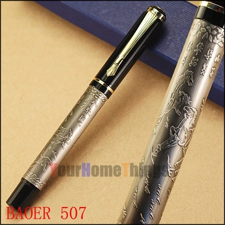 

BAOER 507 SILVER GREY ROLLER BALL PEN WITH XUBEIHONG THE EIGHT HORSES PRINT