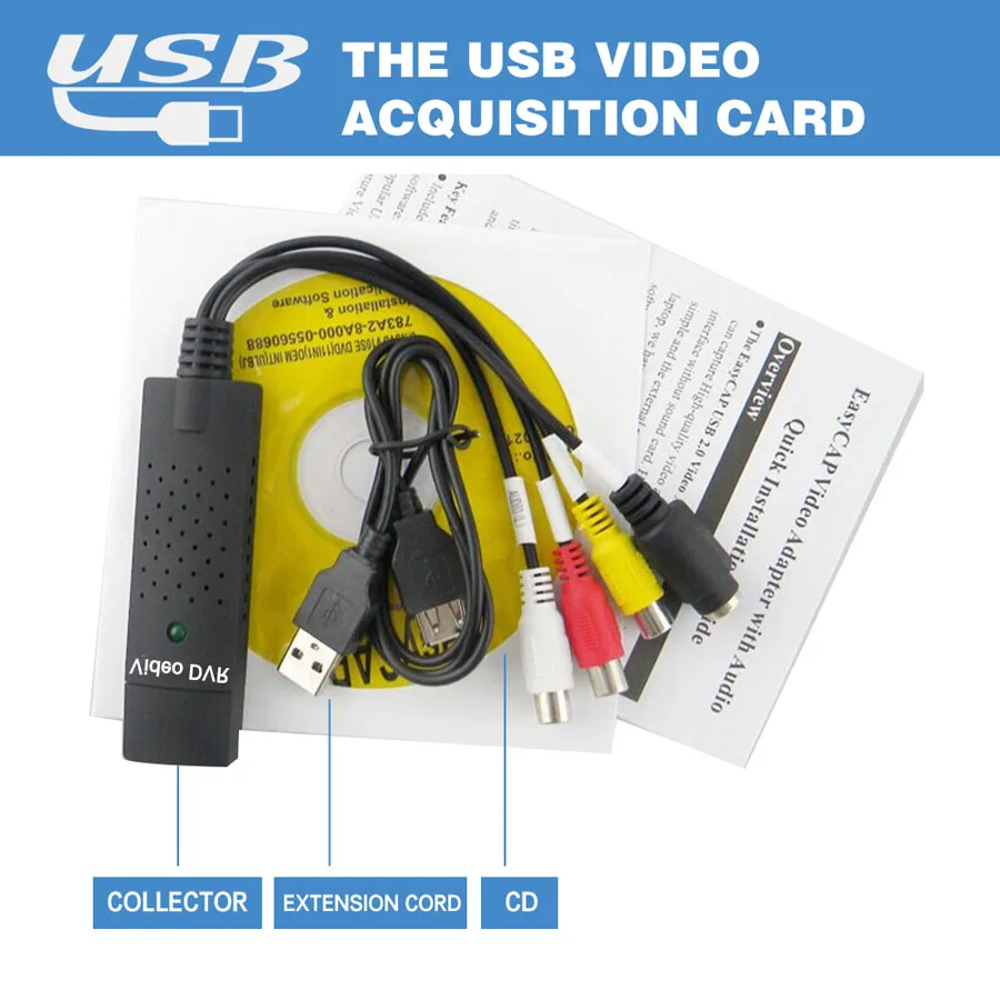 

DVD DVR USB 2.0 Capture Video Adapter Converter Cable With Stereo Audio RCA S-Video Input for PC Laptop