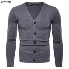 Мужской длинный рукав v-образный вырез кардиган трикотажный свитер Повседневный для мужчин однотонные вязанный кардиган Модные мужские тонкие Топы
