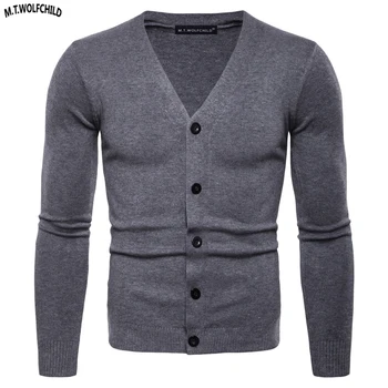 

2018 New Mens long sleeve V-neck cardigan knitted sweaters casual mens solid color knitting outerwear fashion mens slim tops