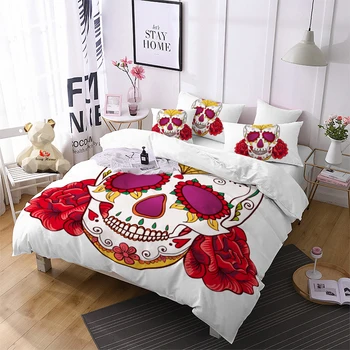 

Skull Bedding Set Red Queen/King Size Printed Bed Sets Rose 3pcs Black Home Textiles US/AU/RU Size with Pillow Case M2225 Cama
