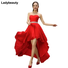 Ladybeauty короткое платье подружки невесты с поясом из кристаллов без рукавов Плиссированное шифоновое короткое спереди длинное сзади платье размера плюс для выпускного вечера