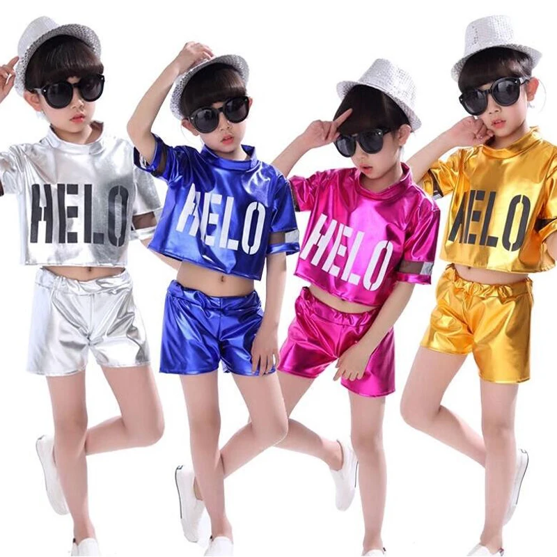 

4 Colors Girls Jazz Dance Costumes Boys Kids Hip Hop Dancing Outfits Children Stage Performance Modern Costume Tops+Pants