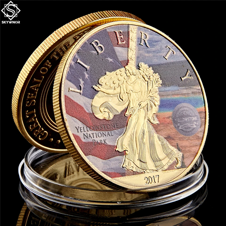 

2017 USA Statue of Liberty Yellowstone National Park American Gold Plated Token Value Coins