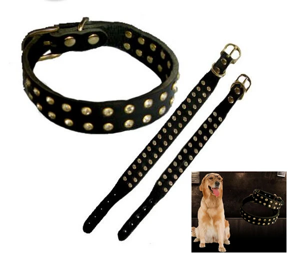 Genuine Leather Dog Studded Rivets Neck Head Collar Adjustable D Ring