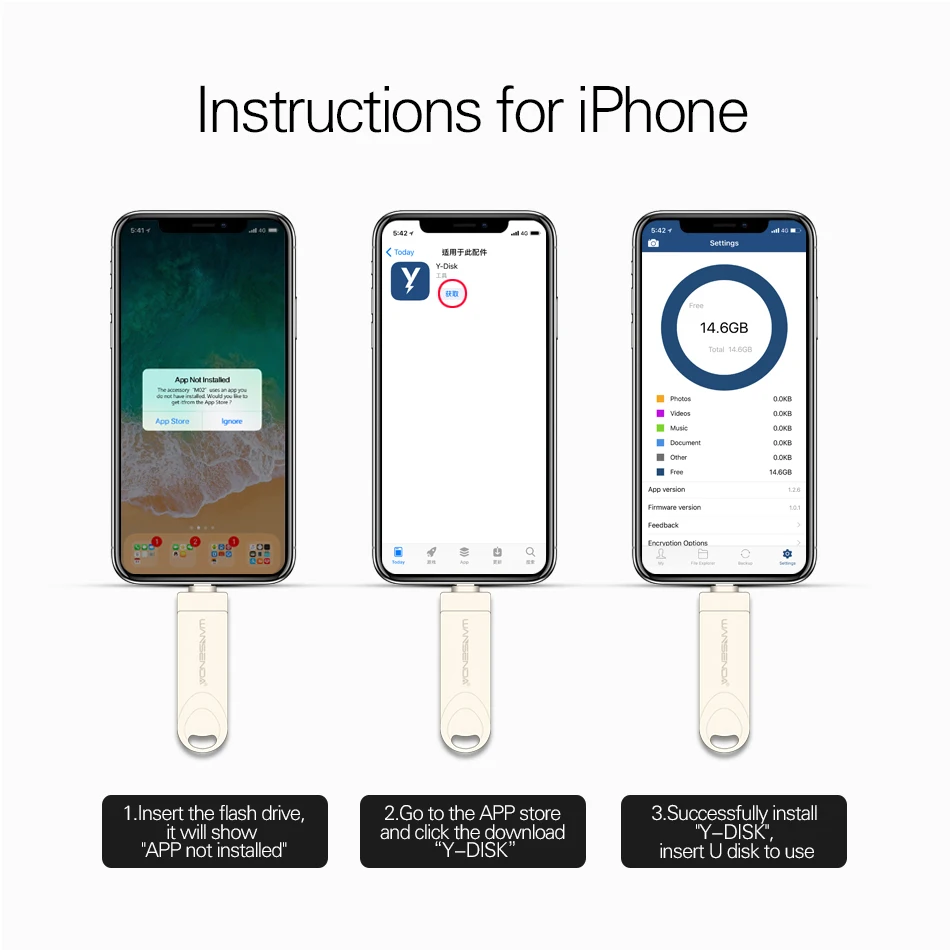 WANSENDA Usb 3.0 USB Flash Drive OTG Pen Drive 16GB USB Stick Flash Disk 8GB 32GB 64GB Pendrive for iPhone/iPad/Android/Table PC